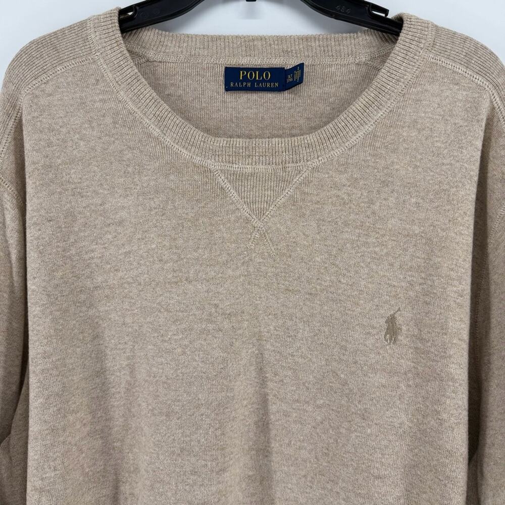 POLO Ralph Lauren Crewneck Cotton Sweater Beige Mens Size 3LT Casual Preppy - Picture 2 of 10